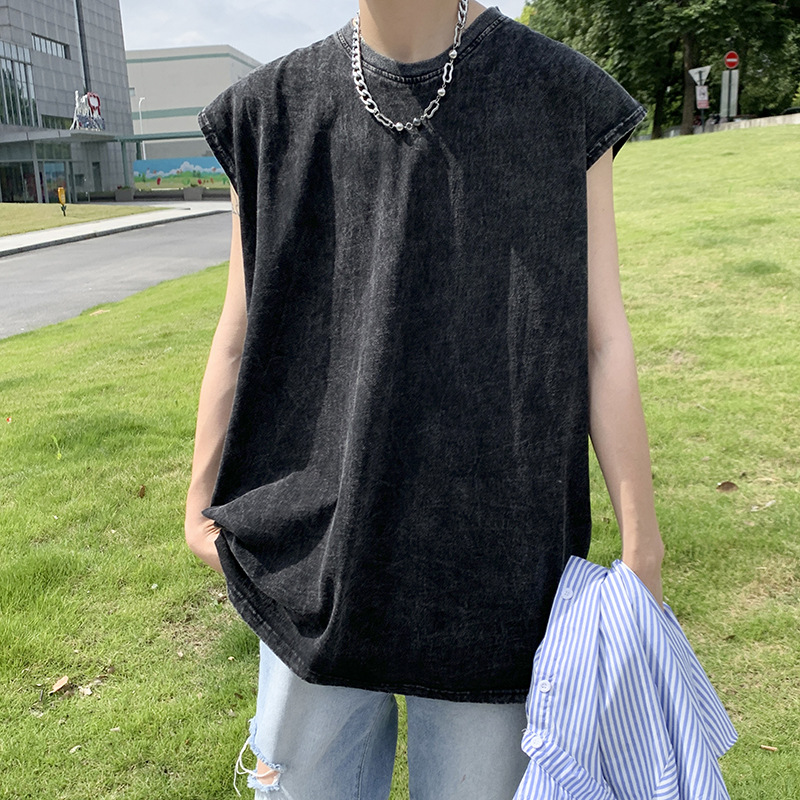 230g Heavy Weight Vest Men's Summer Dressed Retro Trendy Brand Ins Sleeveless T-Shirt American Washed Loose Waistcoat