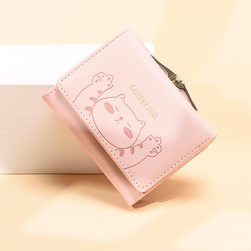 韩版可爱女式钱包折叠多卡位猫咪学生钱夹 ins潮小众设计青年钱包