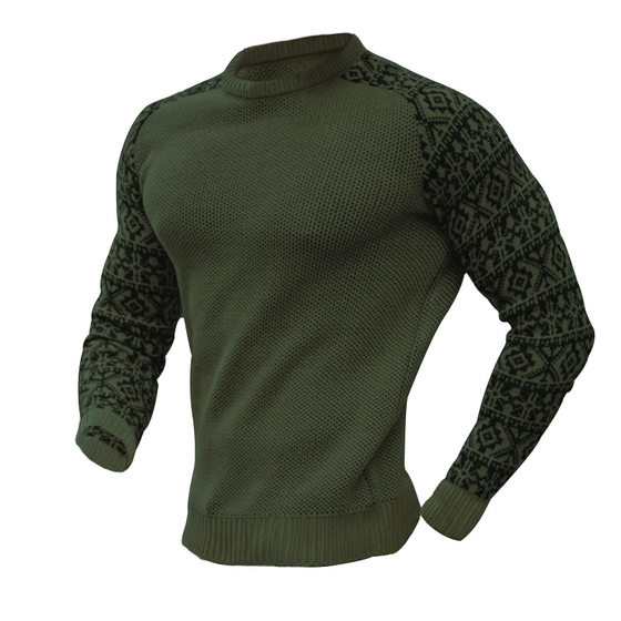 Cross-border foreign trade high-quality 2023 Autumn New waffle printing men's pullover base color matching sweater in stock