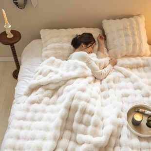 Tuscan ins style bubble velvet blanket thickened warm solid color imitation rabbit blanket Raschel double-sided blanket