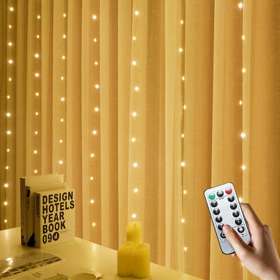 Amazon New 3*3 M LED copper wire curtain lights Christmas holiday decoration USB eight function remote control lights string