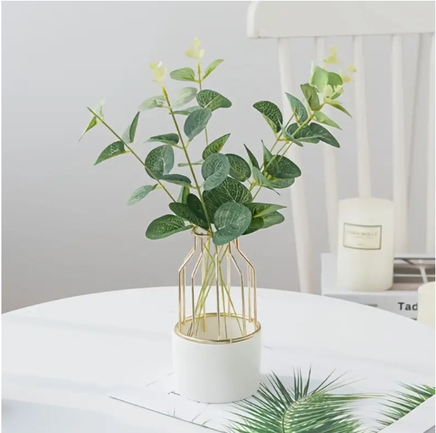 Nordic silk screen printing eucalyptus leaves wedding set accessories flower arrangement material simulation single eucalyptus chestnut