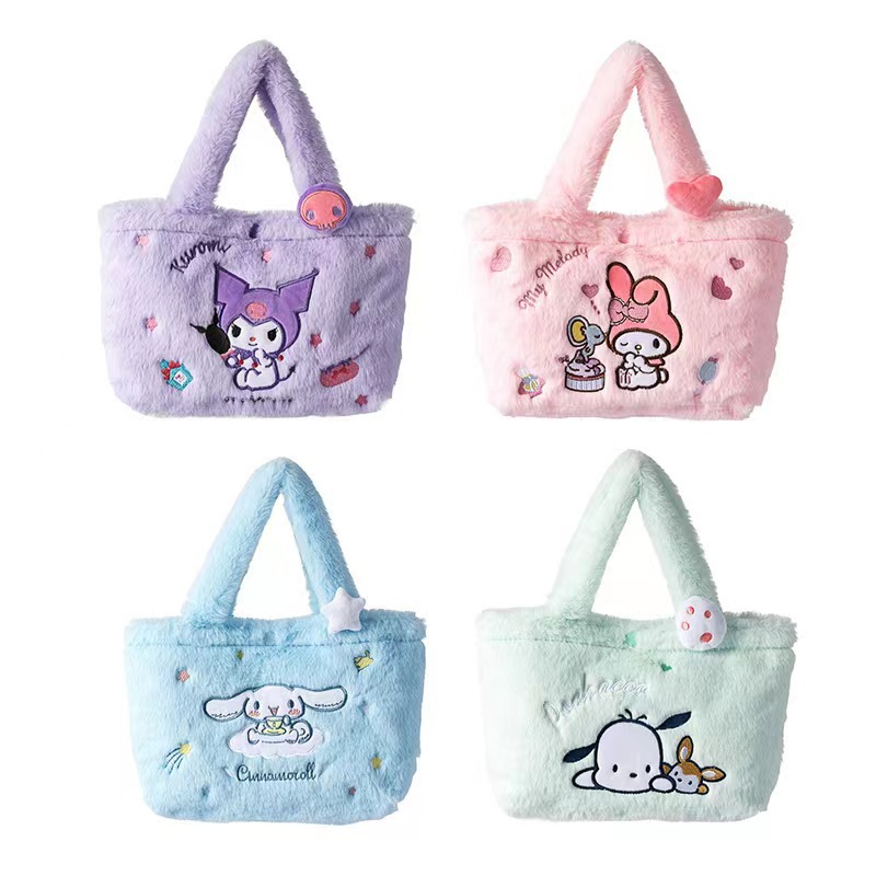 New colorful Sanrio handbag, Cinnamon dog Kurome Melody plush toy backpack, versatile model