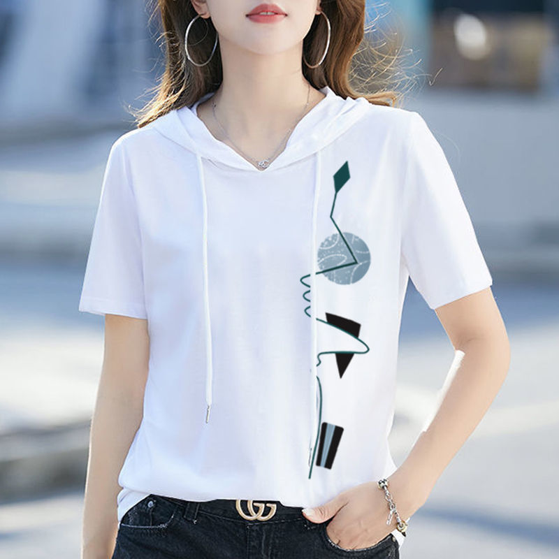 Wholesale price short sleeve T-shirt women's 2023 Summer new Korean version of loose casual ins top hooded sweater tide