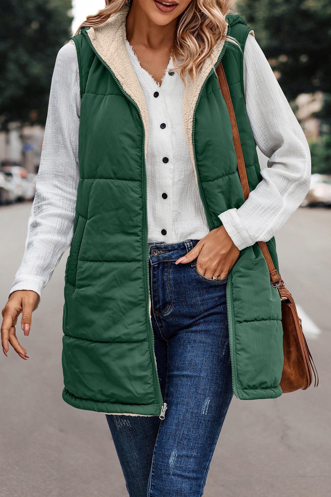 In stock 2023 new European and American solid color hooded cotton-padded vest double-sided warm cardigan windproof coat_voghion.com