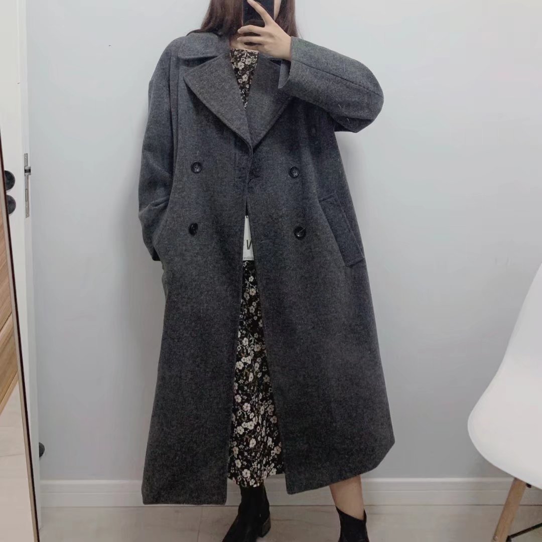 Women's multi-color autumn and winter New lapel double-breasted long thickened woolen overcoat coat 3046293_voghion.com
