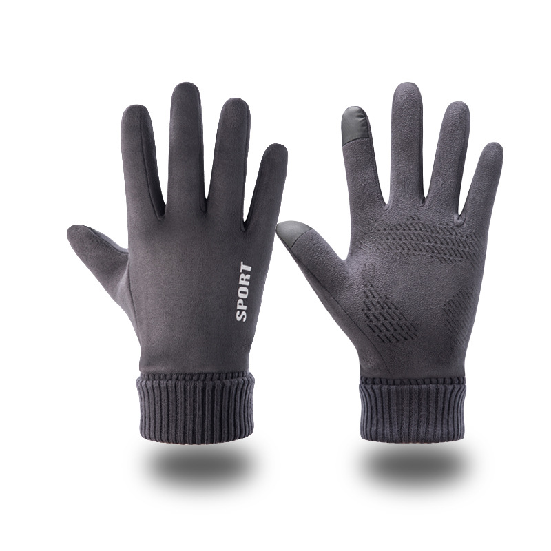 Gloves Men's Winter Cold-proof Windproof Warm Fleece-lined Touch Screen Outdoor Riding Driving Motorcycle Take-out Half Finger Leakage