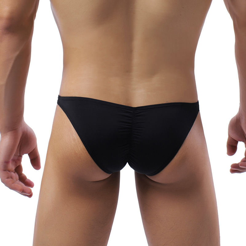Van Kaz High Elastic Ice Silk Men's Underwear Solid Color Youth Thin Breathable Sexy Wrinkle Large Size Low Waist Briefs