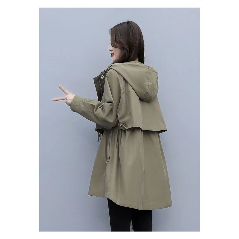 Workwear windbreaker Women's Mid-length 2023spring and autumn New loose casual fashion Army brown hooded coat fashion