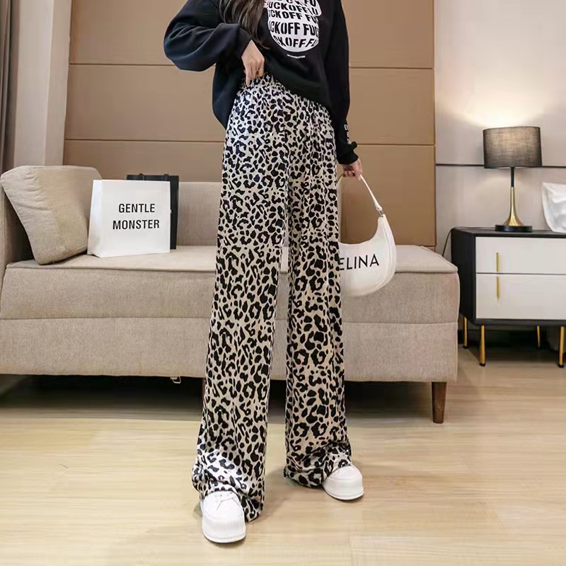 Ink Painting Tie-Dye Pants Women's Summer Thin High Waist Draping Straight Leg Pants Casual Pants Ice Silk Wide Leg Pants