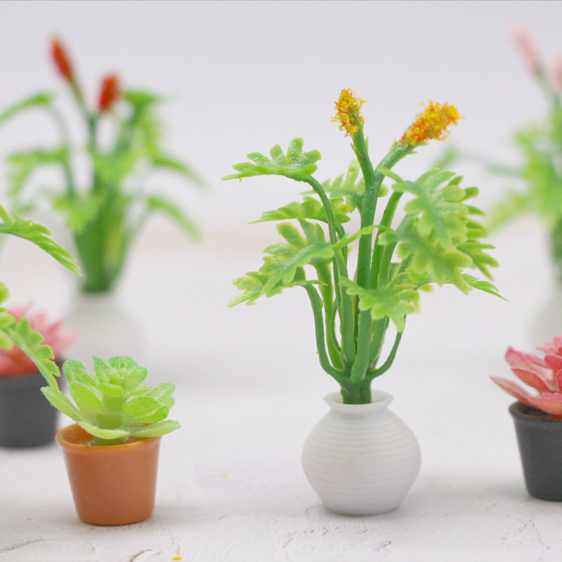 Doll House gardening micro landscape flower ornaments mini simulation succulent plant potted miniature green plant model