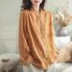 Chinese Style Artistic Retro Solid Color Shirt Women's 2024 Spring and Autumn New Cotton and Linen Ruffled Long Sleeve Cardigan Top