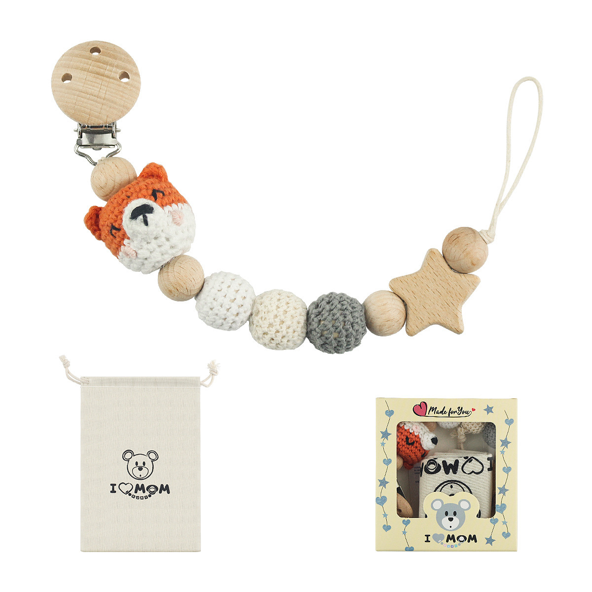 Amazon new cartoon animal diy pacifier chain baby tooth glue lanyard baby soothing silicone glue pacifier clip