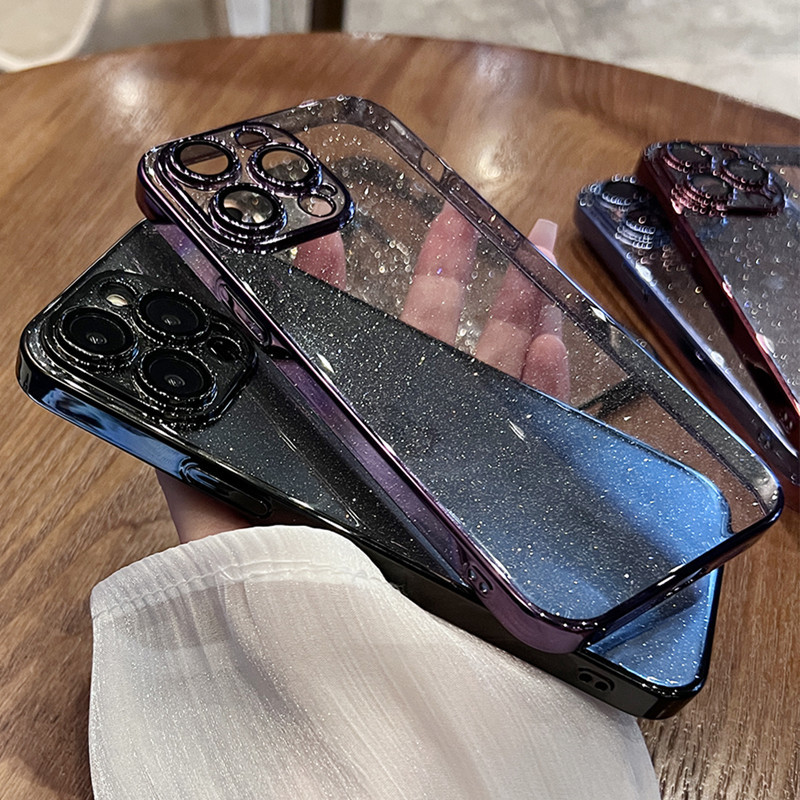 適用iphone15手機殼PC星空11閃粉蘋果15pro輕奢風14小眾13透明13p