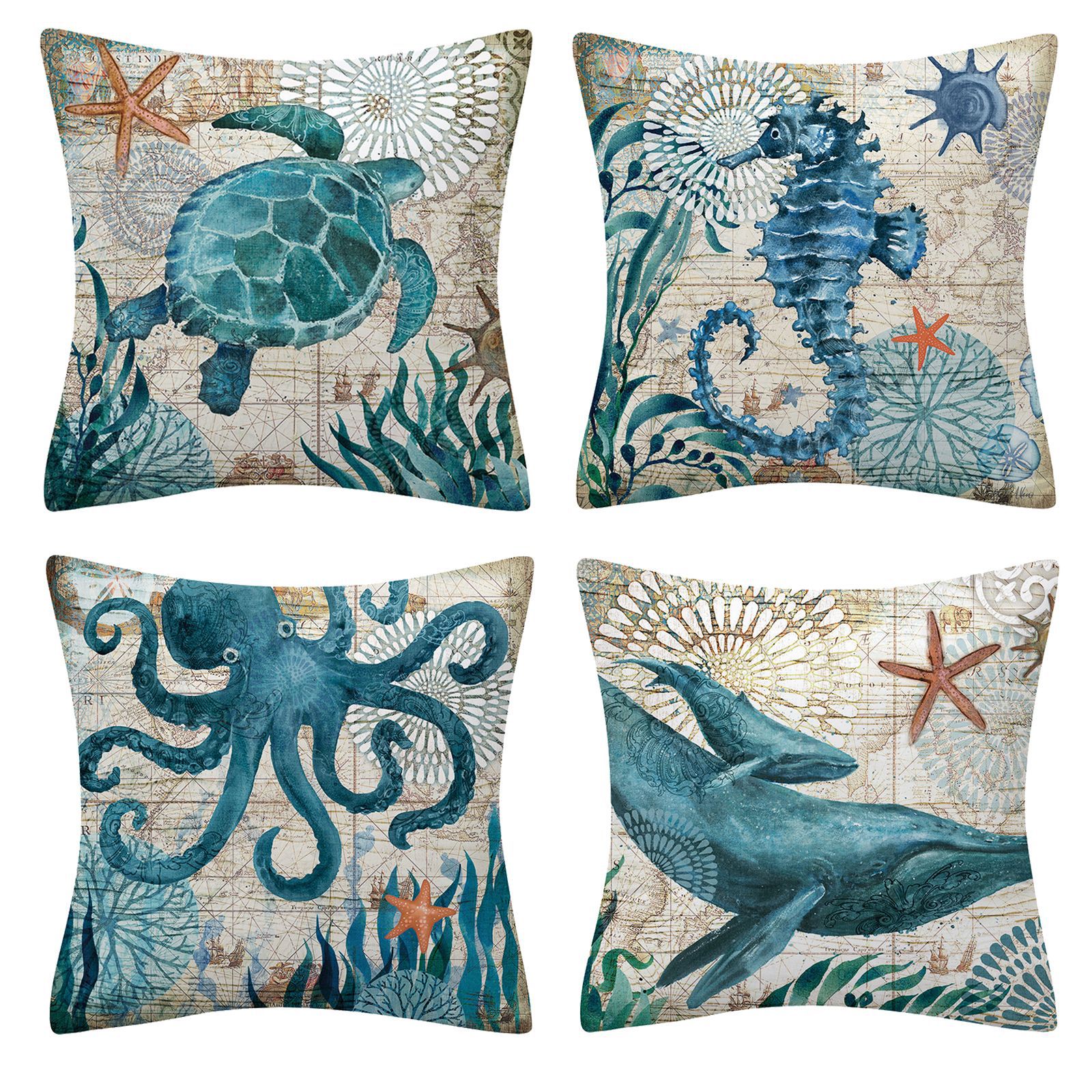Cartoon Pattern New Four-piece Pillow Decorative Set Warm Home Sofa Decorative Linen Pillow Case