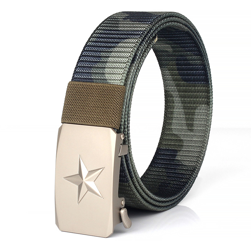 Men's alloy toothless automatic buckle nylon thickened woven belt canvas tactical belt casual fashion all-match