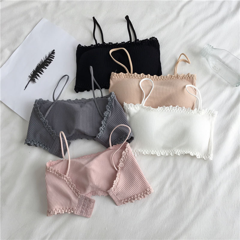 Cross-border One-line Wai Pure Cotton Sling Strapless Beautiful Back Girl's Non-steel Rings with Chest Pad with Row Buckle Underwear Student