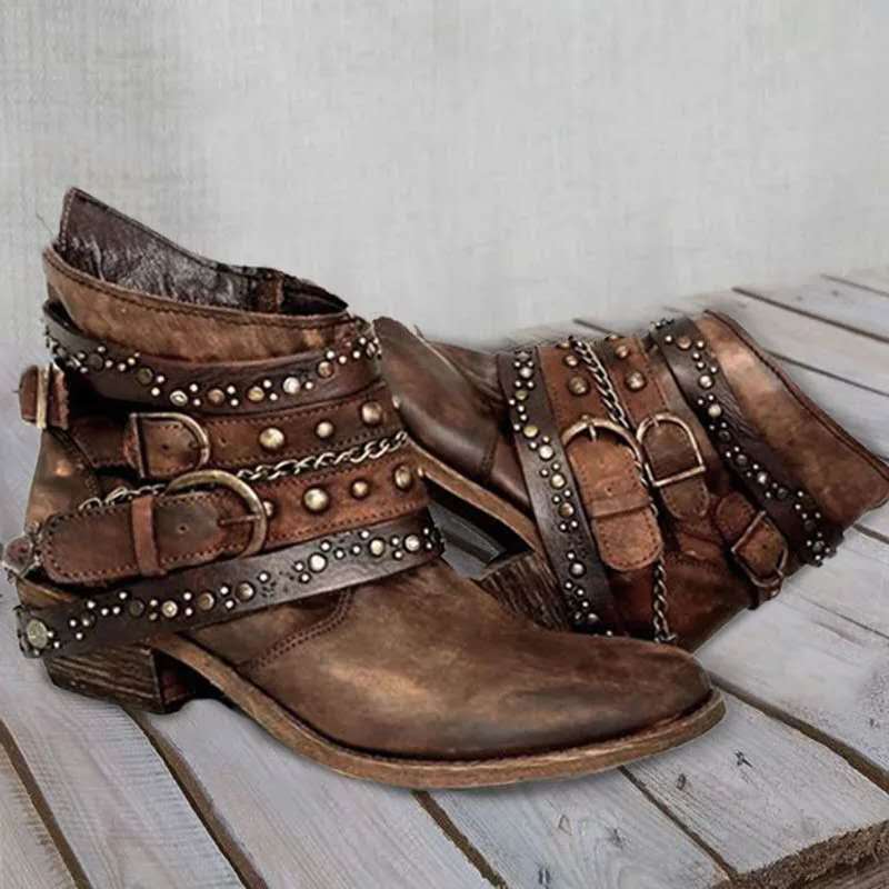 Independent Station European and American Cross-border Foreign Trade Women's Shoes 2023 Autumn and Winter Thick-heeled plus size Belt Short Boots Women's Martin Boots
