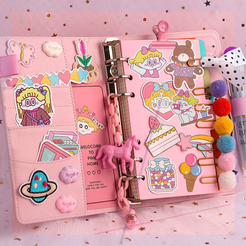 Girl's Heart Cute Hand Ledger Set Small Fresh Japanese Macaron Home Internet Popular Loose-leaf Notebook Wholesale