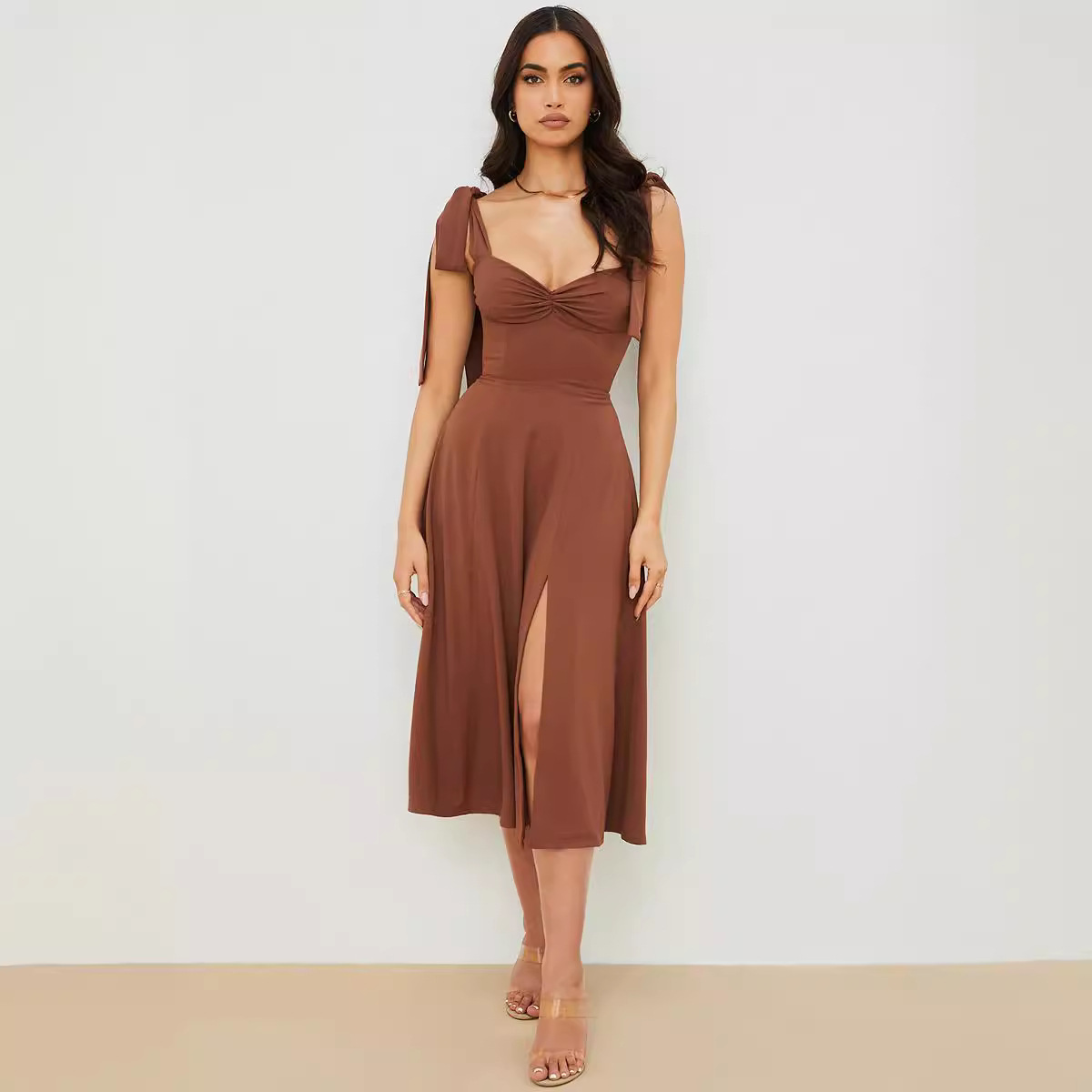 house of cb European and American sexy strap printed lace-up irregular A- line dress-with lining