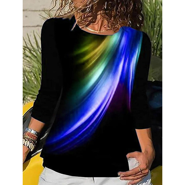2022 cross-border independent station Amazon AliExpress European and American fashion popular round neck printed long sleeve Street T-shirt for women