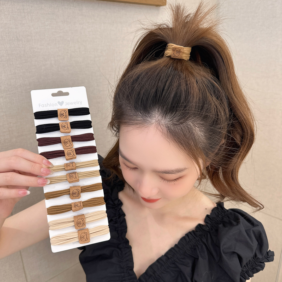 Fashion Korean Style Cute Little Bear Elevation Stretch Children's Hair Without Injury Head Rope Ponytail Traceless Advanced Sense Hair Ring