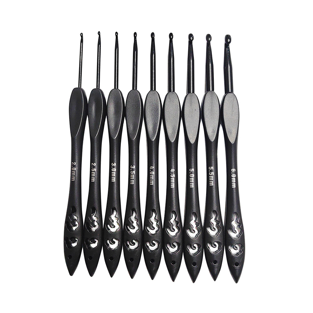 Knitting tools black plastic handle alumina crochet suit a set of 9 PCs 2.0-6.0mm OPP bag packaging