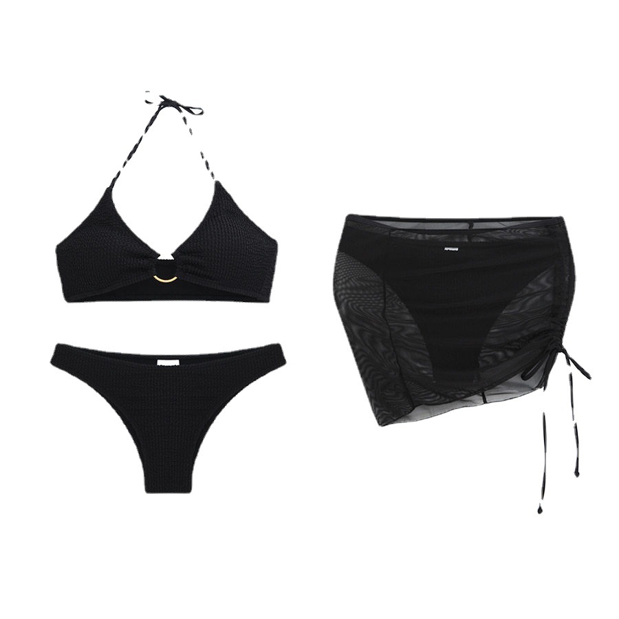 Chanmo Clothing Cross-border European and American Style Split Swimsuit Women's Slim-fit Solid Color Sexy Swimsuit Neck Three-piece Bikini