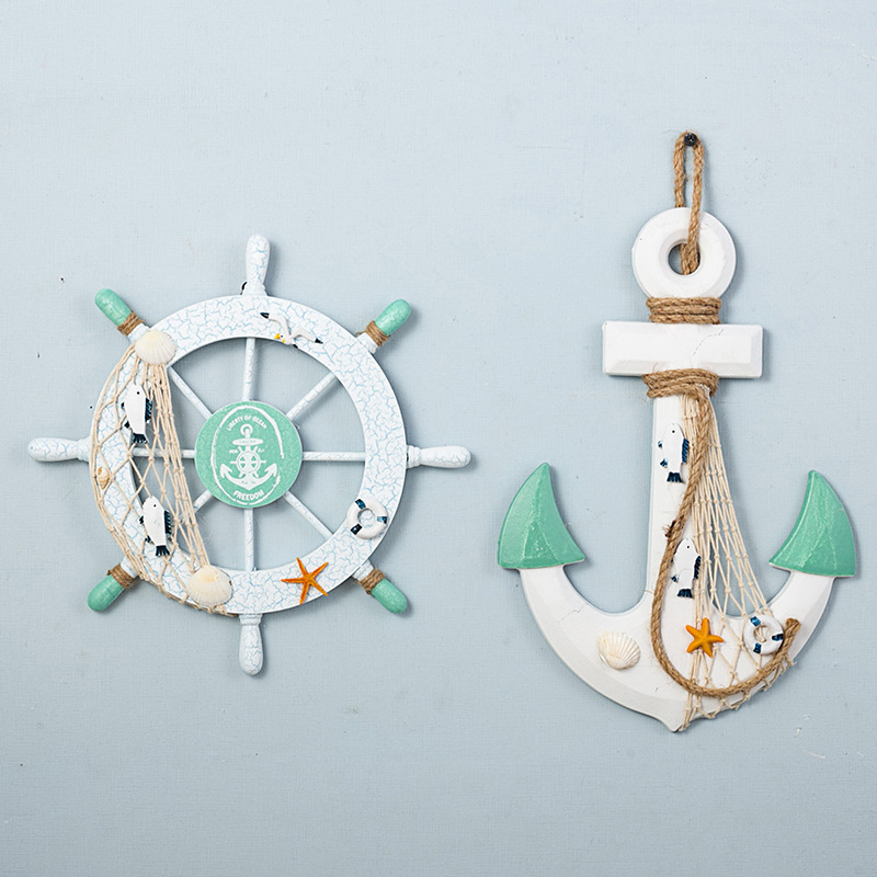 Creative Helmsman Iron Anchor Home Decoration Mediterranean Style Ocean Theme Combination Wall Hanging Wooden Crafts Ship Rudder