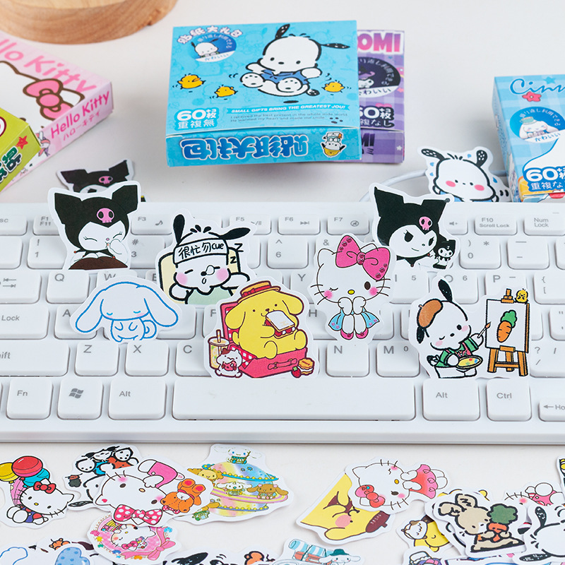 60 Sanrio Cute Adhesive Stickers Kulomiguka Cartoon Stickers Yugui Dog Parcha Dog Gift Boxes