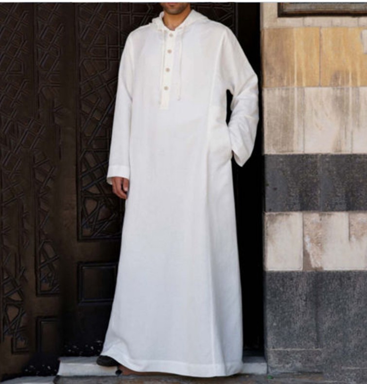 2024 Cross-border Foreign Trade AliExpress Arabic Style Simple Long Men's Hooded Shirt Muslim Robe for Men
