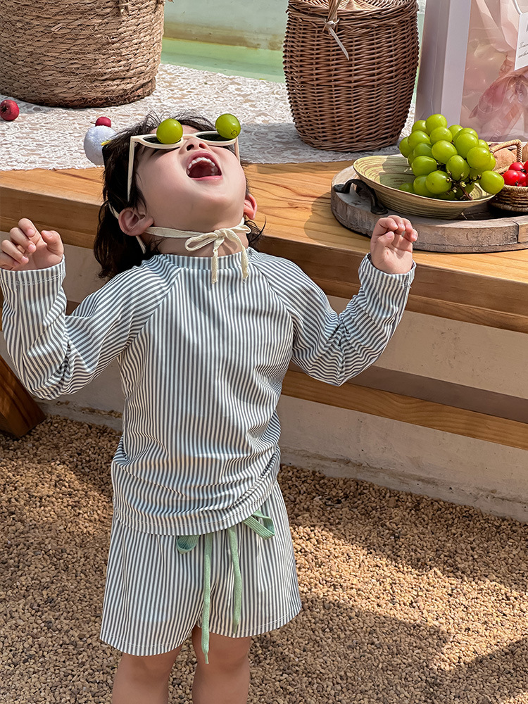 Children's Split Swimsuit Boys ins Boys Quick-drying Long-sleeved Swimsuit Fashionable Baby Beach Swimming Trunks Set