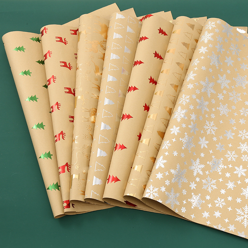 Christmas gift wrapping paper wholesale 100g gilded Kraft paper flower bouquet packaging material gift cross border packaging