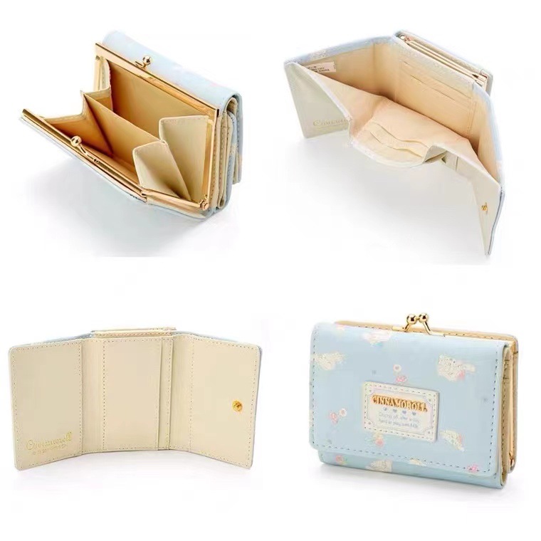 Yugui Big Ear Dog Short Wallet Floral Pu Leather Zipper Buckle Card Holder Wallet Cute Cartoon Japanese Style White