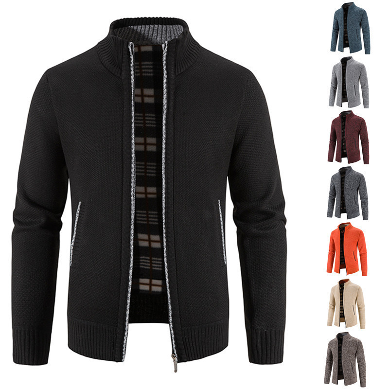 Foreign trade Men's autumn and winter cardigan zipper sweater velvet stand collar jacket men's loose sweater coat top men