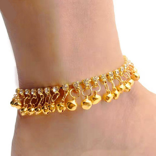 Korean Style Women's Bell Tassel Anklet Fashionable Distinctive Beach Anklet Bell Rhinestone Anklet Decoration Rose Gold Anklet
