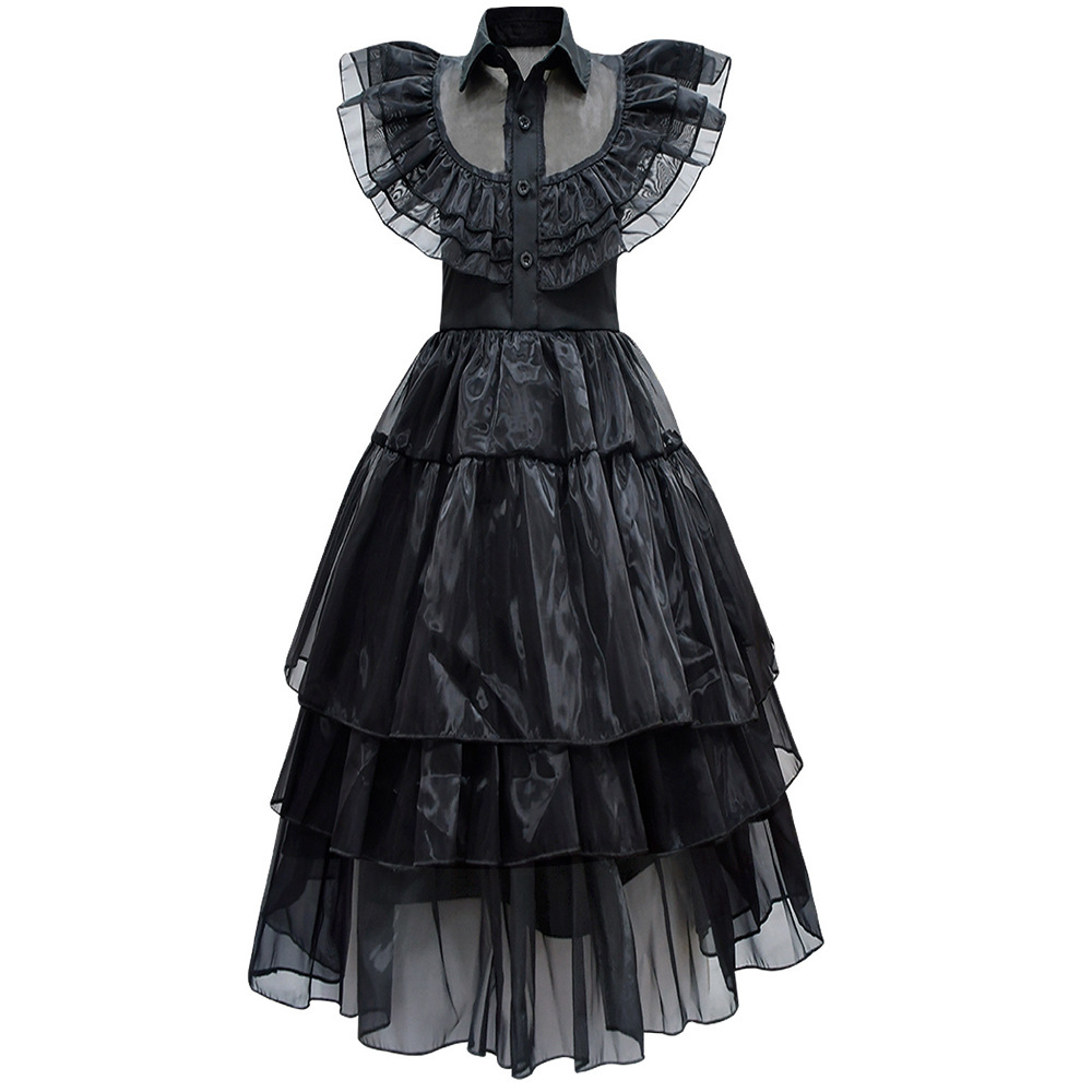 Adams family cos performance dress veil dress Wednesday adams black veil dress adams cosl