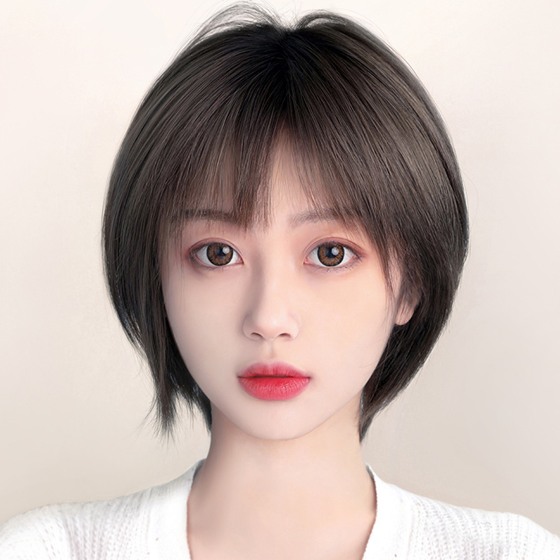 Short Hair Wig Women's Fashion Simulation Full Head Cover Real Hair Full Human Hair Japanese Style Natural Clavicle Hair Wig Cover