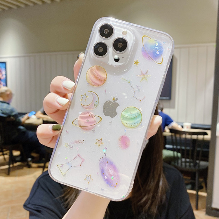 Suitable for iphone16 Phone Case Creative Planet Transparent Sequin Glue Dropping All-inclusive New S25Ultra Protective Case