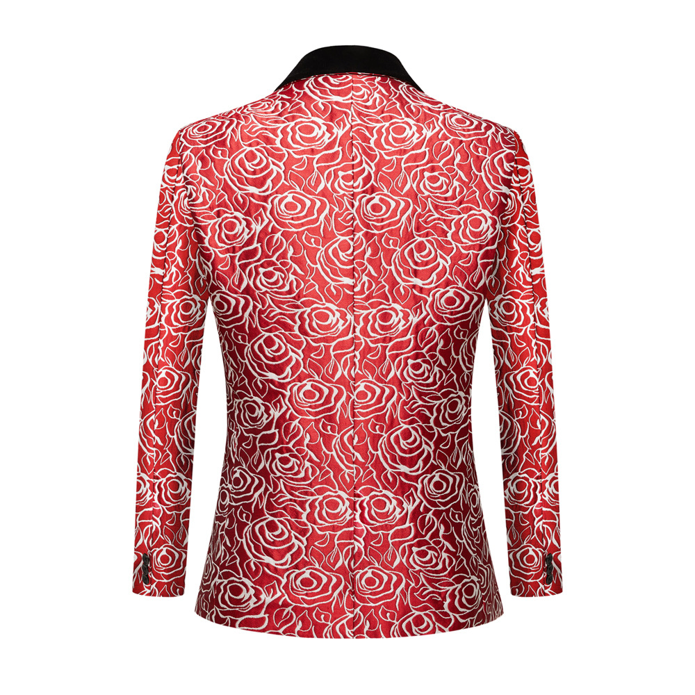 European and American red rose jacquard shawl collar suit