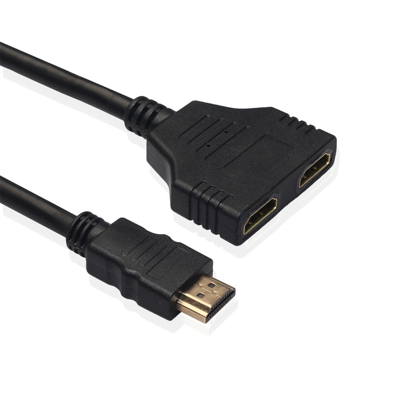 黒のフラット ダブル HDMI スプリッター ケーブル 0.3 メートルのデジタル コンピューター/コンピューター ケーブル|undefined