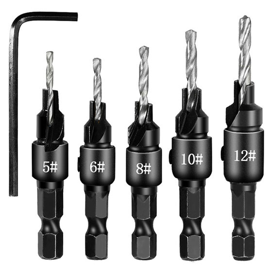 Woodworking countersunk twist drill hexagonal shank hole opener set screw cap countersunk hole drill Chamfering drilling integrated drill bit