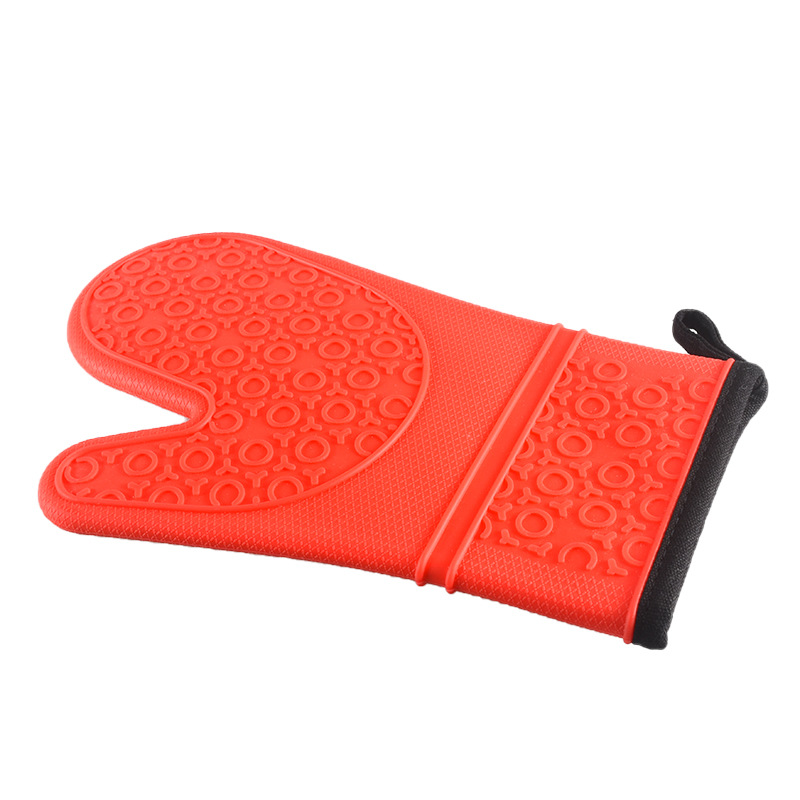 Household Two-finger Kitchen Thermal Insulation Silicone Cotton Double-layer Oven Wrap Edge Circle Microwave Oven Baking Gloves