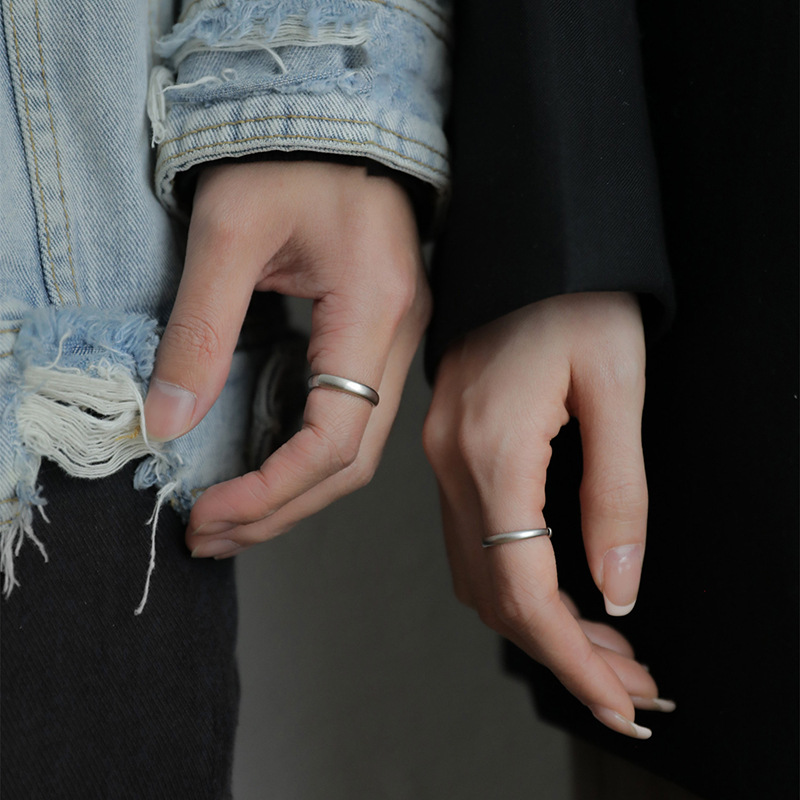 Fog Surface Frosted Plain Ring Adjustable Ring Women's Simple Style Niche Design Advanced Sense Couple's Ring 2023 New Style_voghion.com