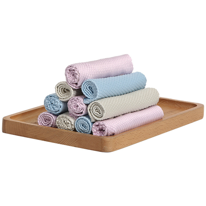 Factory wholesale household fish scale lattice cloth absorbent non-marking cleaning cloth can be hung to wipe the glass kitchen cloth scouring pad