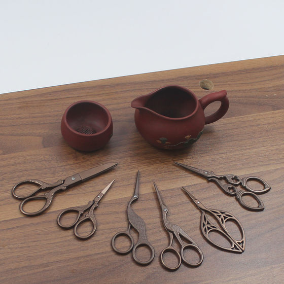 Crane scissors stainless steel gold-plated crane-shaped scissors retro cross-stitch thread scissors tea ceremony tea bag small scissors set