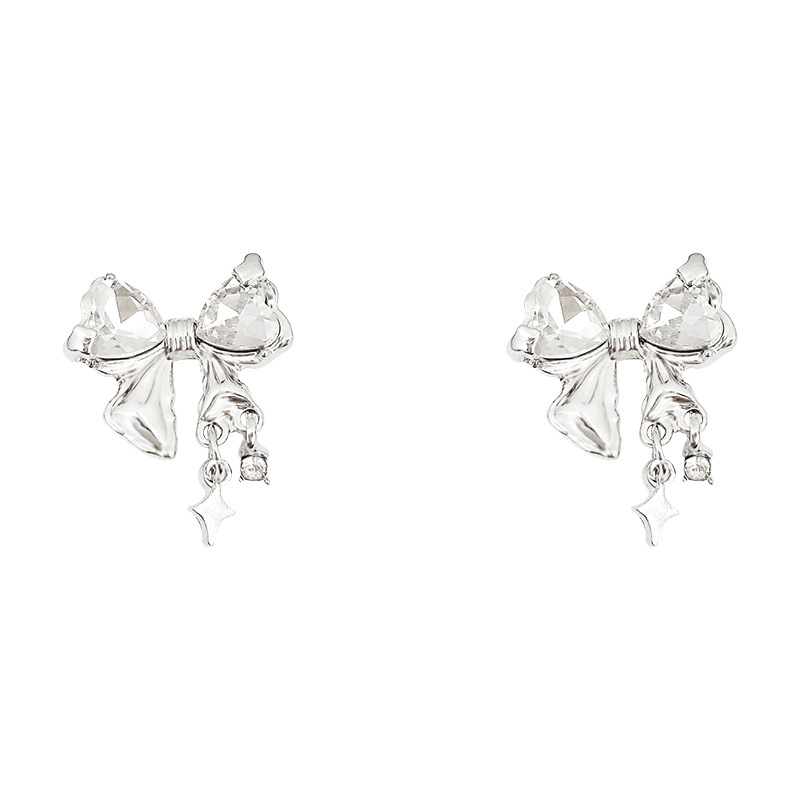 S925 Silver Needle Pearl Bow Micro-Inlaid Earrings Women's Fashion Niche Temperament High-end Features Popular Earrings
