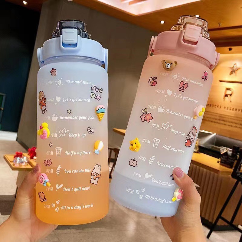 Plastic Water Cup High Color Value Space Cup Gradient Large Capacity Water Cup Wholesale Suction Tube Cup Dun Dun Dun Bucket Big Belly Kettle