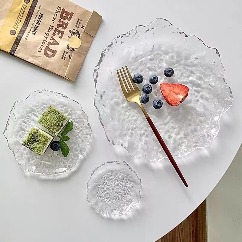 Nordic ins Glass Plate Fruit Plate Household Fruit Plate Dish Plate Creative Internet Celebrity Plate Dinner Plate Dessert Dish Tableware