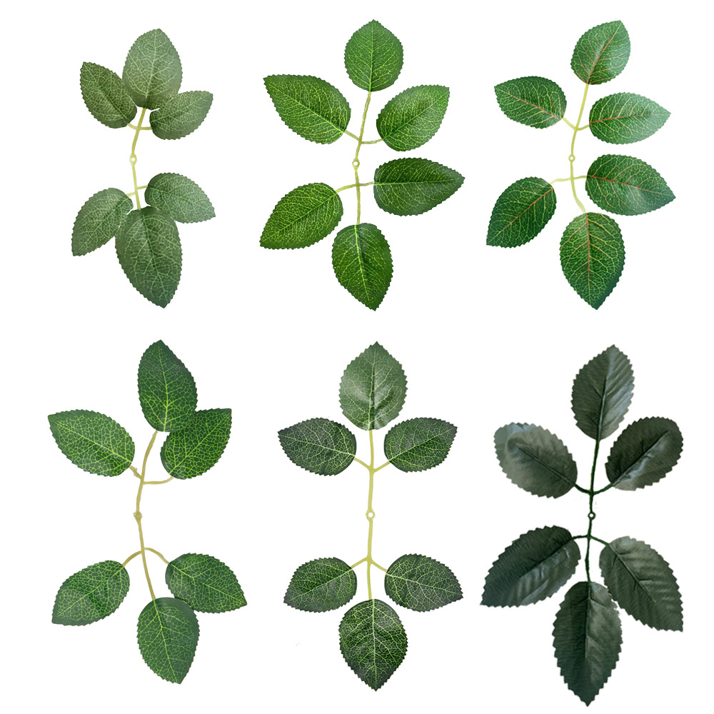 Simulation six-prong silk-screen rose leaf silk mesh flower rose flower bone-radiating leaf simulation leaf rose six-leaf cloth leaf